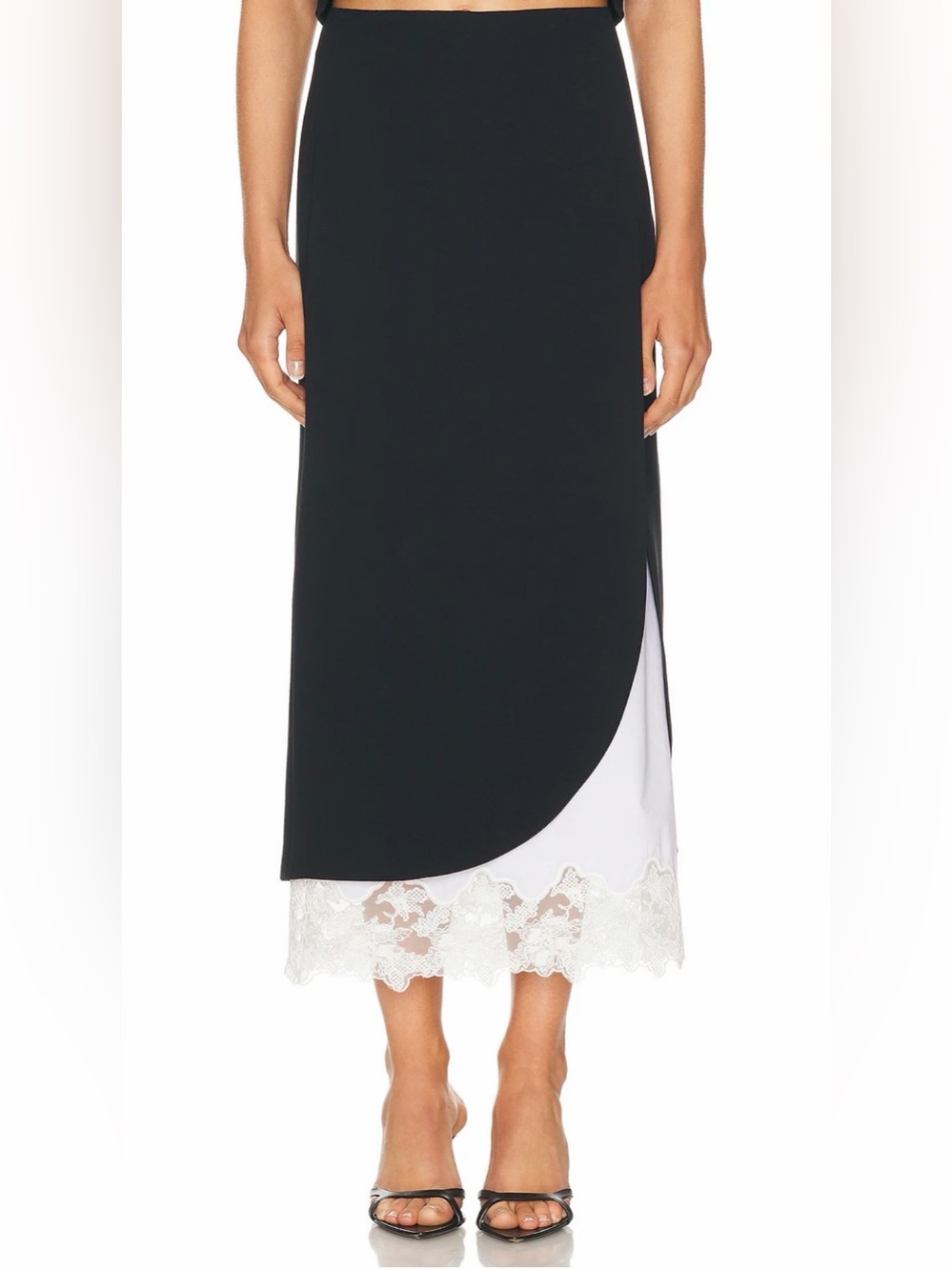 Helsa Black Midi Skirt with White Lace Hem